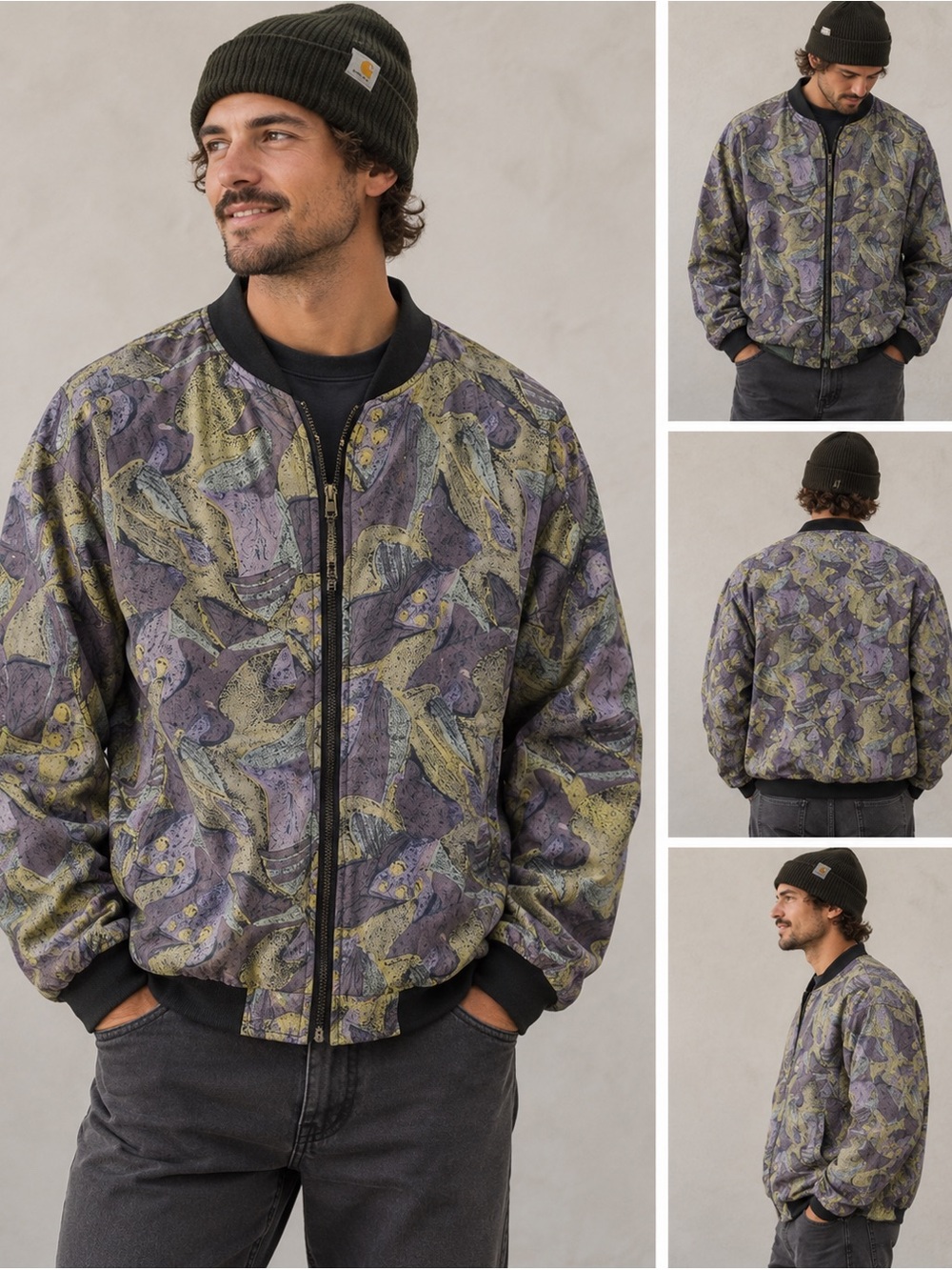 Vintage Robert Stock Silk Patterned Bomber Jacket XXL
